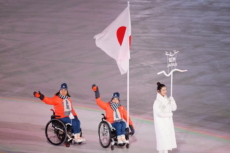 Action from the opening ceremony for the Paralympic Winter Games in Pyeongchang. Simon Bruty / EPA