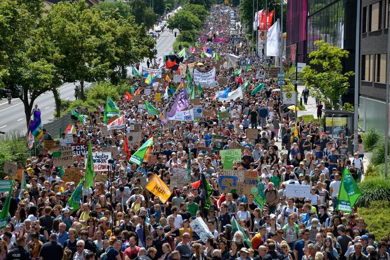 Teenage demonstrators participate in an international Fridays for Future march in Aachen, Germany. Getty Images