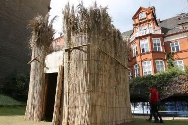 The full size Arish hut at the Palm Leaf Architecture in the UAE exhibition at the Royal Geographical Society in London.