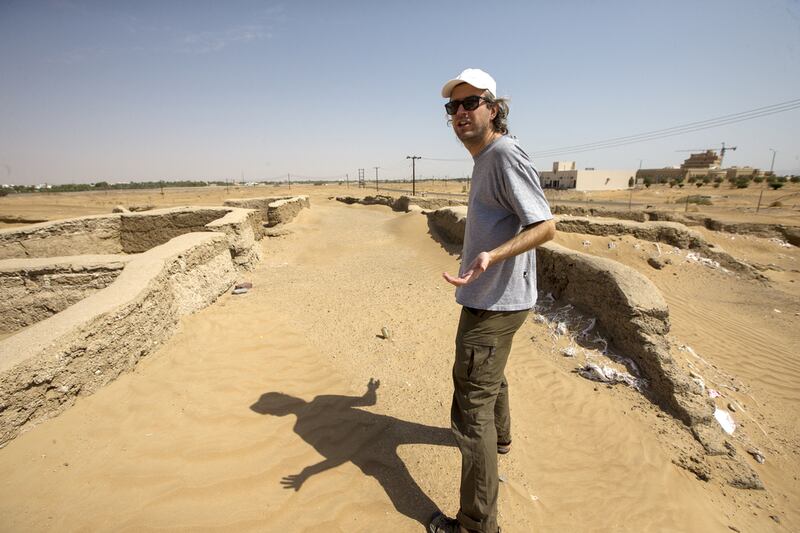 Tim Power at the site of the dig, which revealed an early-Islamic street lined with single-storey houses in Hamasa, Oman. Christopher Pike / The National
