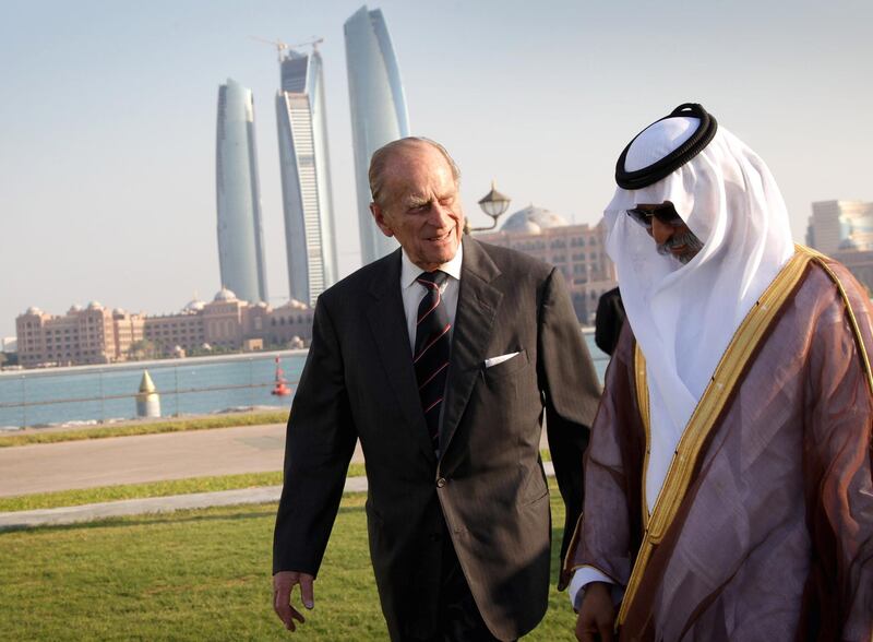 ABU DHABI, UNITED ARAB EMIRATES - NOVEMBER 25:  Prince Philip, Duke of Edinburgh attends a military air display event on November 25, 2010 in Abu Dhabi, United Arab Emirates. Queen Elizabeth II and Prince Philip, Duke of Edinburgh are on a State Visit to the Middle East. The Royal couple will spend two days in Abu Dhabi and three days in Oman.  (Photo by Chris Jackson/Getty Images)