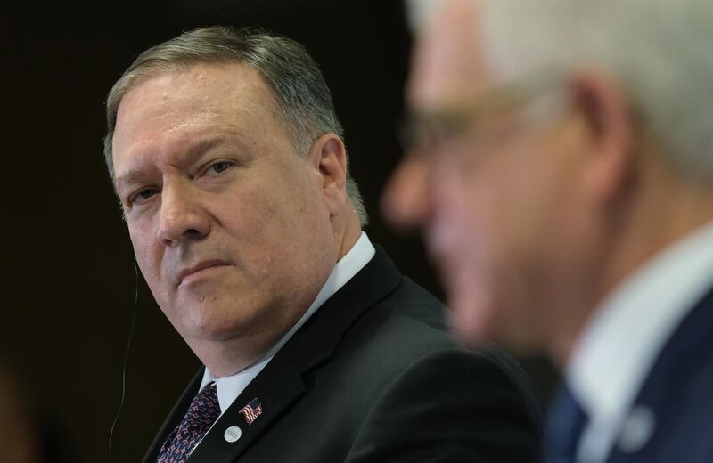 WARSAW, POLAND - FEBRUARY 14:  U.S. Secretary of State Mike Pompeo (L) and Polish Foreign Minister Jazek Czaputowicz speak to the media at the conclusion of the Ministerial to Promote a Future of Peace and Security in the Middle East on February 14, 2019 in Warsaw, Poland. The ministerial is a conference on the Middle East sponsored by the Polish and U.S. governments. Many European countries are only sending junior representatives or leaving the two-day conference early as E.U. and U.S. policies towards the Middle East and Iran have increasingly diverged since the Trump administration took power. (Photo by Sean Gallup/Getty Images)