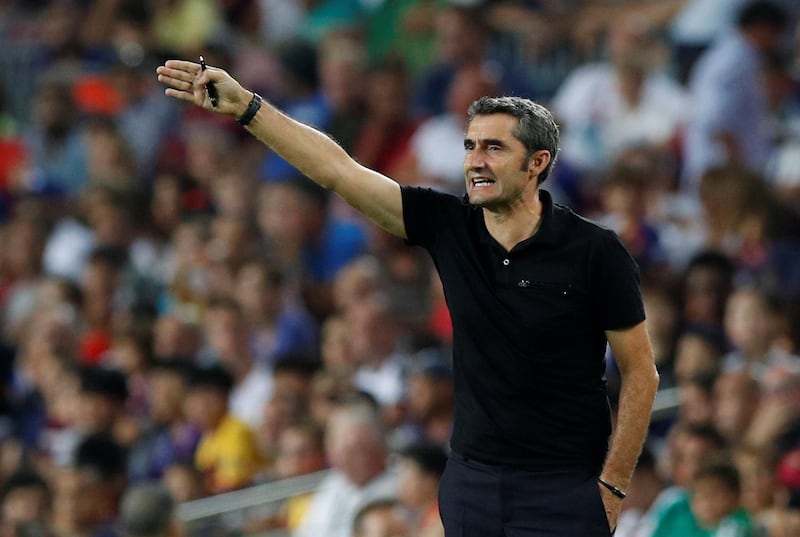 Barcelona coach Ernesto Valverde gestures. Reuters