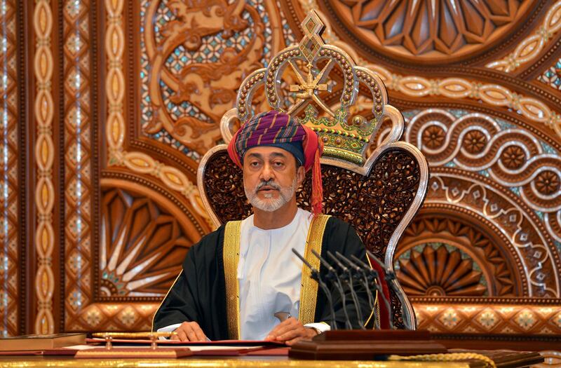 FILE PHOTO: Sultan Haitham bin Tariq al-Said gives a speech after being sworn in before the royal family council in Muscat, Oman January 11, 2020.  REUTERS/Sultan Al Hasani/File Photo/File Photo