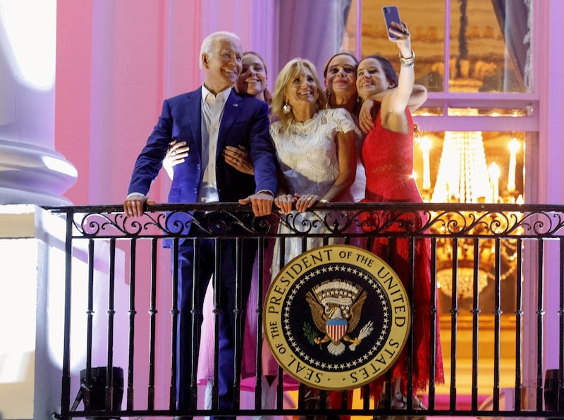 The Bidens with their daughter Ashley Biden and granddaughters Finnegan and Naomi at the White House. Reuters