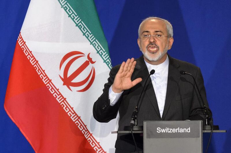 Iranian Foreign Minister Mohammad Javad Zarif speaks during a press event after the end of a new round of Nuclear Iran Talks in Lausanne, Switzerland (EPA/LAURENT GILLIERON)