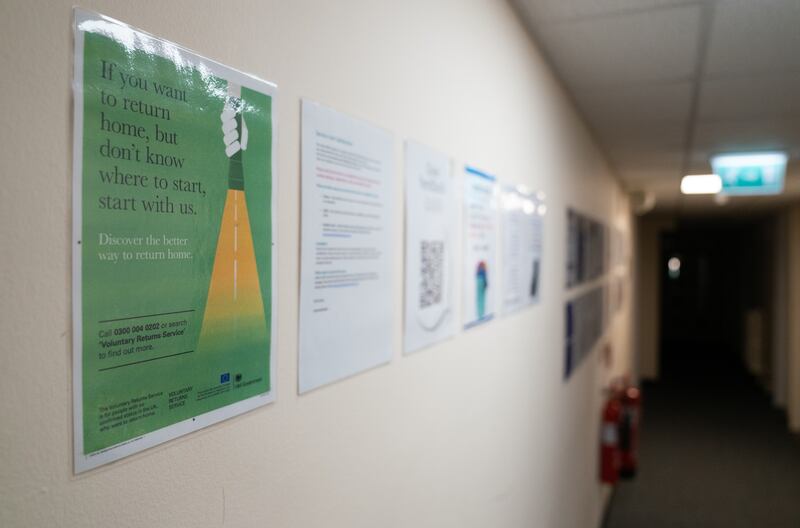 Information posters for new arrivals. A report revealed there was a 'high risk' of undetonated explosives at the camp