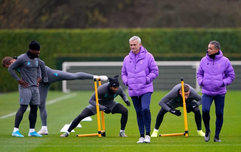 Tottenham Hotspur manager Jose Mourinho oversees training. PA