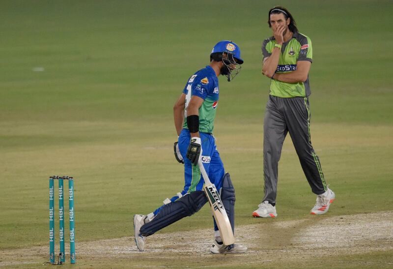 Lahore Qalandars' David Wiese, right, had a great match with bat and ball in Karachi. AP