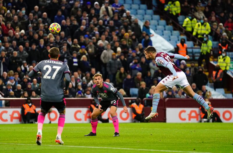 Aston Villa's Emiliano Buendia heads towards goal before teammate Ezri Konsa scores their side's first goal. PA