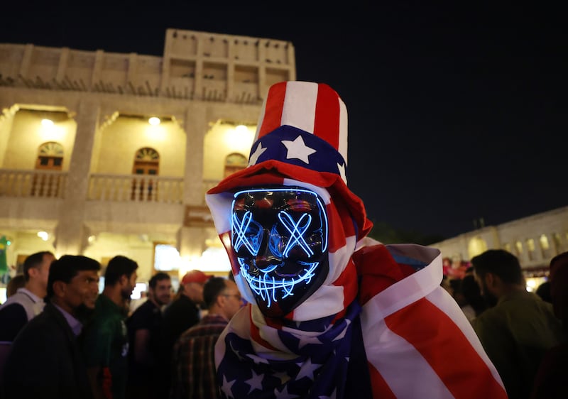 A Team USA fan wears a mask at Souq Waqif during the Fifa World Cup in Qatar. Getty