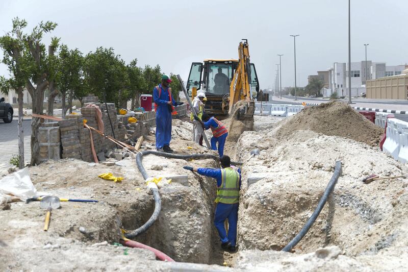 RAS AL KHAIMAH, UNITED ARAB EMIRATES - AUGUST 8, 2018. 

RAK sewage connection project is still under process. The project aims to connect about 565 residences and businesses in Al Mairid area to the sewerage network and removing the septic tanks. 

(Photo by Reem Mohammed/The National)

Reporter: RUBA HAZA
Section:  NA