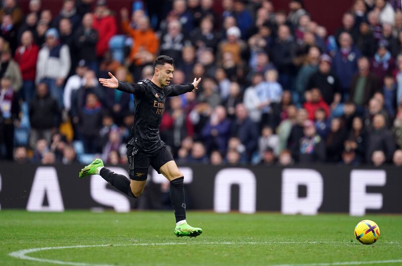 Gabriel Martinelli celebrates on his way to scoring Arsenal's fourth goal. PA