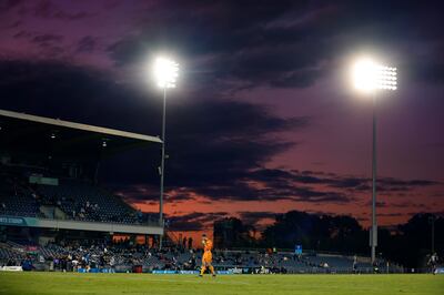 The sun sets during the A-League match between Macarthur FC and Western Sydney Wanderers on May 8, 2022. Getty