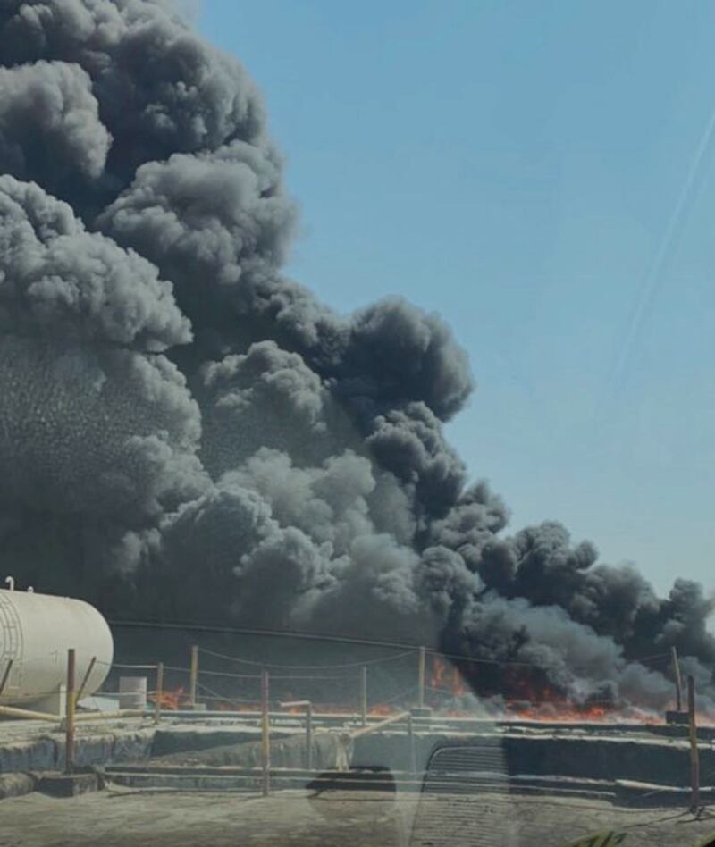 Smoke rises over the industrial zone. Photo: Dubai Media Office