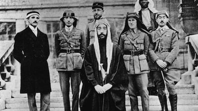 King Faisal I of Iraq, centre, is pictured at the 1919 Peace Conference in Paris. Getty Images