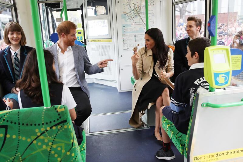 Harry and Meghan take the tram in central Melbourne. Getty Images