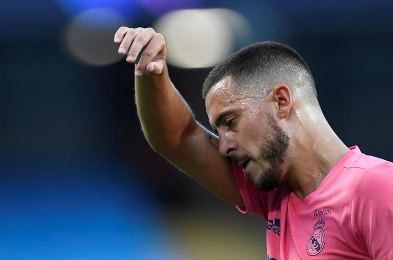 FILE PHOTO: Soccer Football - Champions League - Round of 16 Second Leg - Manchester City v Real Madrid - Etihad Stadium, Manchester, Britain - August 7, 2020  Real Madrid's Eden Hazard  Pool via REUTERS/Peter Powell/File Photo