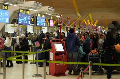 Air passengers at Adolfo Suarez Madrid Barajas airport last month. Improved aircraft design, air-traffic control systems, pilot training, weather prediction and satellite communication have made flying safer than ever. Bloomberg