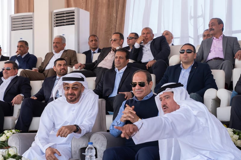 SHARM EL SHEIKH, EGYPT - January 16, 2020: HH Sheikh Mohamed bin Zayed Al Nahyan, Crown Prince of Abu Dhabi and Deputy Supreme Commander of the UAE Armed Forces () and HE Abdel Fattah El Sisi, President of Egypt (), attend Sharm El Sheikh Heritage Festival.

( Hamad Al Kaabi /  Ministry of Presidential Affairs )
—