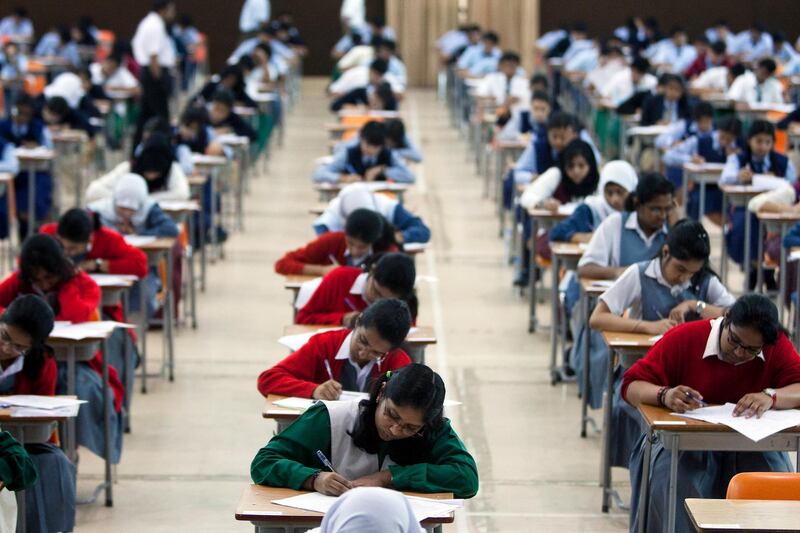 08/03/10 - Abu Dhabi, UAE - Students at the Abu Dhabi Indian School take exams on Monday March 8, 2010.  For story on lack of places in Abu Dhabi Indian School.(Andrew Henderson/The National)