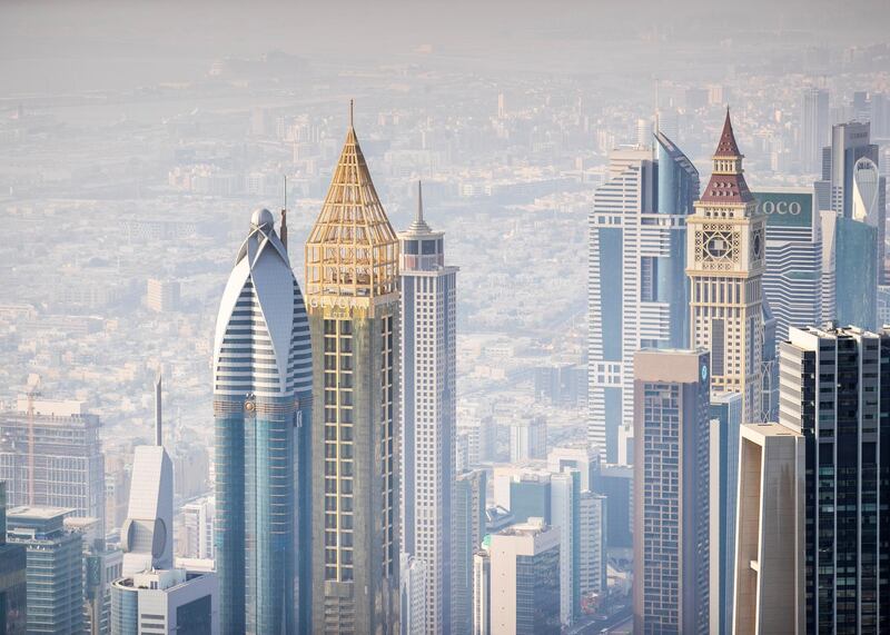 DUBAI, UNITED ARAB EMIRATES. 11 JUNE 2020. 
Dubai’s skyline seen from At The Top, Burj Khalifa. (Photo: Reem Mohammed/The National)

Reporter:
Section: