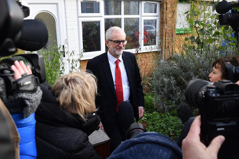 LONDON, ENGLAND - DECEMBER 13: Corbyn was returned to his Islington North parliamentary seat despite his party's crushing defeat by the Conservatives, led by Prime Minister Boris Johnson. Johnson called the first UK winter election for nearly a century in an attempt to gain a working majority to break the parliamentary deadlock over Brexit. As the results roll in the Conservative Party have made huge gains from around the country at the expense of the Labour party.