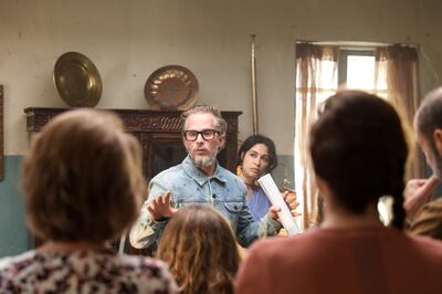 The film's director Brandt Andersen, centre, on set