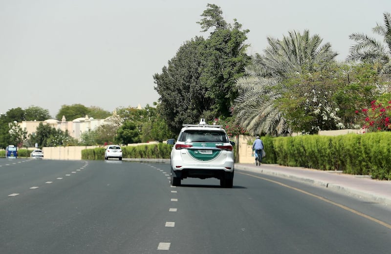 Dubai Police and Rescue teams patrolling and searching in the Springs and Meadows area for an exotic wild animal on the loose in Dubai on May 19,2021. Pawan Singh/The National