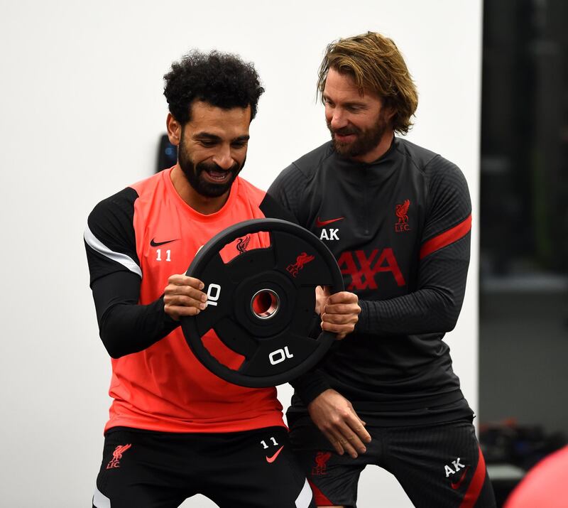 KIRKBY, ENGLAND - NOVEMBER 24: (THE SUN OUT, THE SUN  ON  SUNDAY OUT) Mohamed Salah of Liverpool during a training session ahead of the UEFA Champions League Group D stage match between Liverpool FC and Atalanta BC at AXA Training Centre on November 24, 2020 in Kirkby, England. (Photo by Andrew Powell/Liverpool FC via Getty Images)