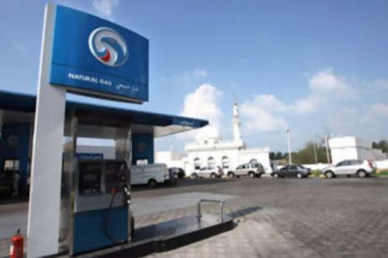 A pump for compressed natural gas at the Adnoc filling station on Al Meena Road in Abu Dhabi.