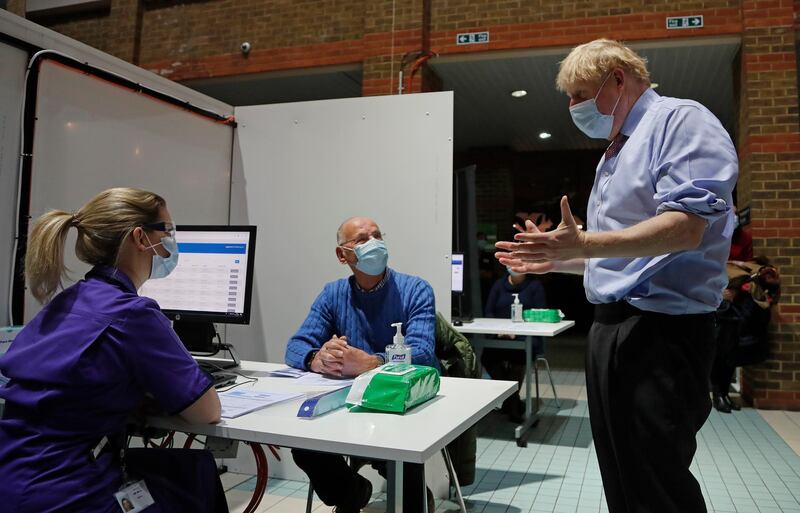 British Prime Minister Boris Johnson gestures as he speaks to staff at Guy's Hospital in London. AP Photo