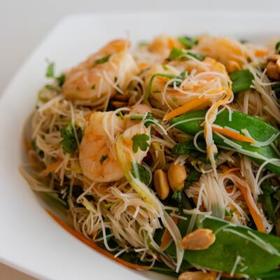 Prawn noodles with zingy dressing. Photo: Soha Darwish