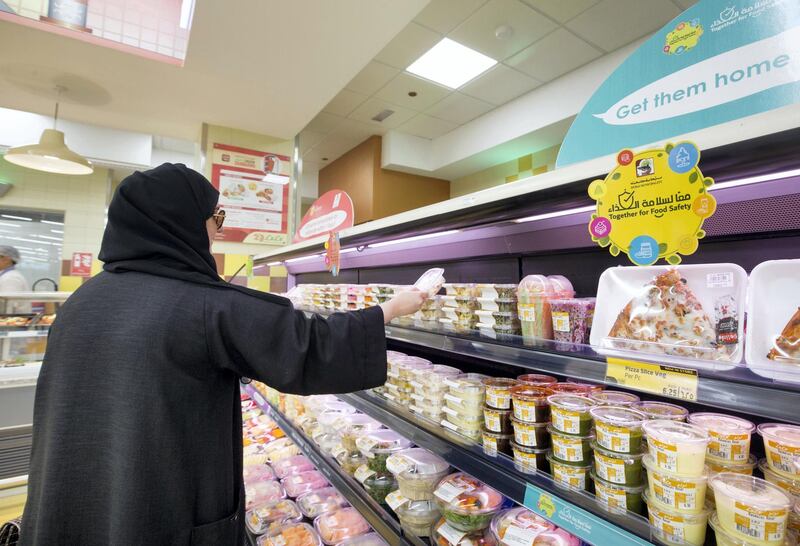 DUBAI, UNITED ARAB EMIRATES, 03 September 2018 - Food safety campaign signs are all over Lulu Hypermart to give informations and tips on food safety for the shoppers at Lulu Hypermart in Al Warqa Dubai.  Leslie Pableo for The National for Nawal story