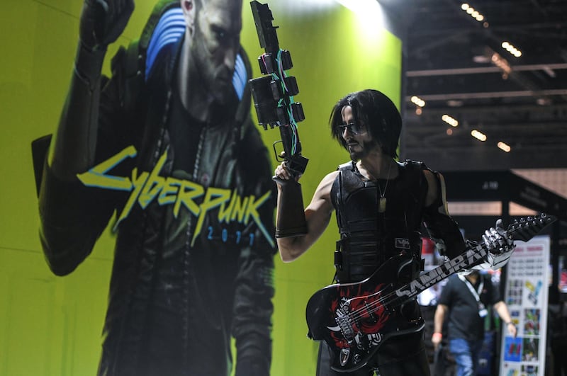 Abu Dhabi, United Arab Emirates - The Keanu Reeves character from the game CyberPunk 2077, which will launch worldwide in April 2020 at the GamesCon, ADNEC. Khushnum Bhandari for The National