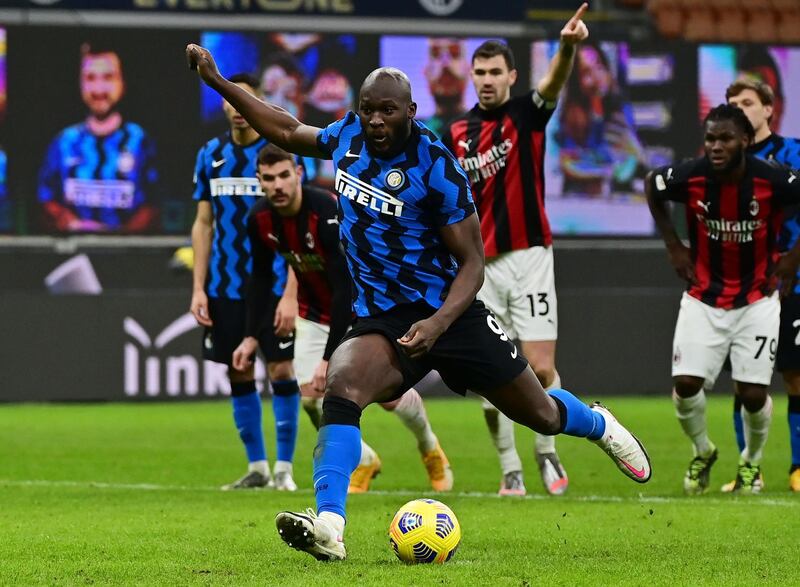 Inter forward Romelu Lukaku scores from the spot to level the scores after 71 minutes. AFP