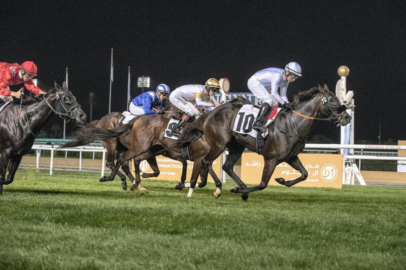 DUBAI, UNITED ARAB EMIRATES. 04 JANUARY 2020. Third Race of the Seventh Race Meeting, District one Legends Trophy.. Winner Nr 10, Way of Wisdom (GB) 5yrs ridden by Tadhg O’Shea. (Photo: Antonie Robertson/The National) Journalist: Amith Passela. Section: Sport.

