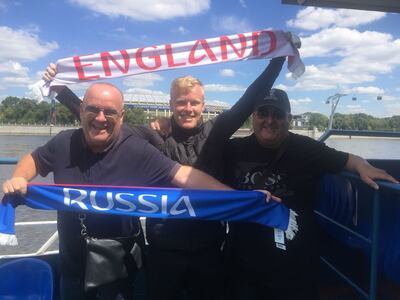 England fans David and Thomas Mold and Luke Wilson have booked seats on a private jet from Dubai to watch World Cup matches in Doha due to the difficulty booking accommodation in Qatar. Photo: Thomas Mold