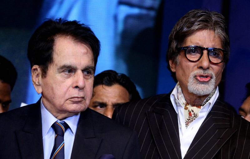 Bollywood actors Dilip Kumar and Amitabh Bachchan attend the 143rd Dadasaheb Phalke Academy Awards 2012 in Mumbai.