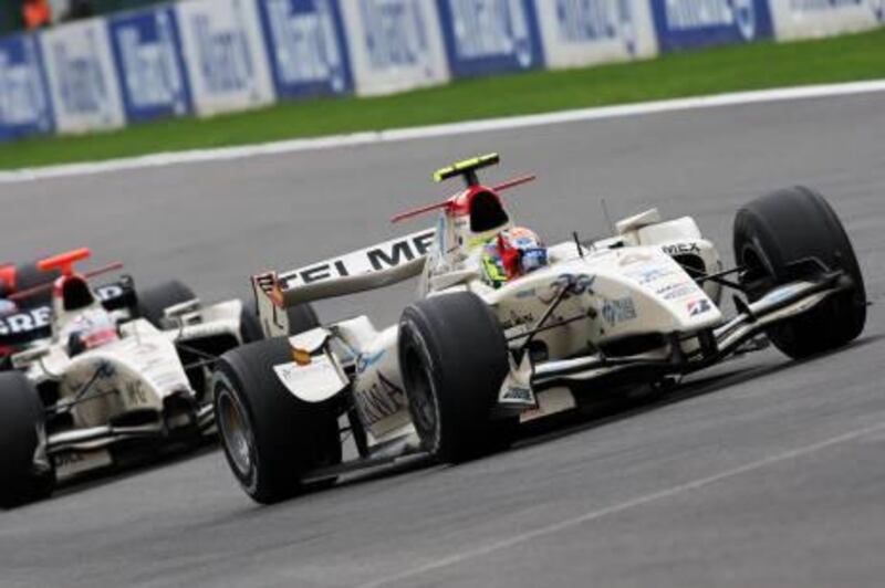 Race winner Sergio Perez (MEX) Barwa Addax Team celebrates at the end of the race.
GP2 Series, Rd 8, Race 2, Spa-Francorchamps, Belgium, Sunday 29 August 2010.
