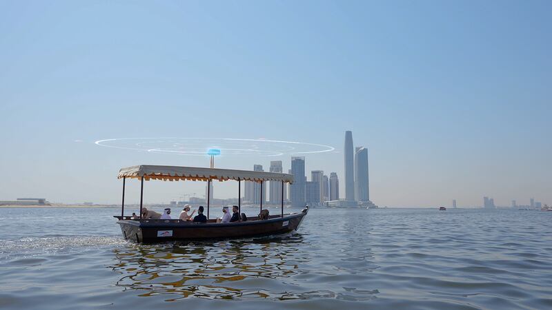 The first ever autonomous electric abra, made by Dubai’s Roads and Transport Authority, made its first journey from Al Jaddaf Station to the Festival City Station on Dubai Creek. Photo: RTA