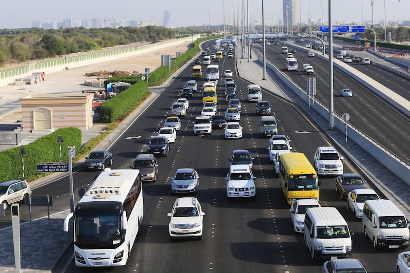 ABU DHABI - UNITED ARAB EMIRATES - 07OCT2014 - Rush hour traffic showing that the majority of the vehicles on a four-lane heading towards Salam Street in Abu Dhabi. Ravindranath K / The National (to go with Ramona story for News)