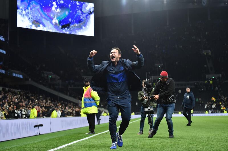 Cheslea manager Frank Lampard celebrates after his team's Premier League victory at London rivals Tottenham Hotspur on Sunday, December 22. AFP