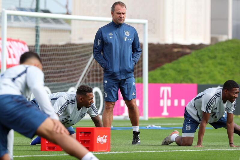 File photo of Bayern Munich manager Hansi Flick during a training session. The German champions will resume training from Monday. AFP