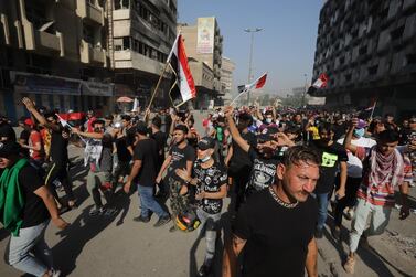 Protesters gather for a demonstration in Baghdad, on October 25. EPA