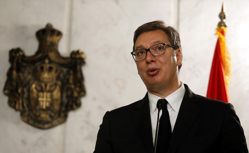 President of the Republic of Serbia Aleksandar Vucic during a press conference with Special Representative for the Pristina-Belgrade Dialogue Miroslav Lajcak, following an official visit in Belgrade, Serbia, 22 June 2020. Koca Sulejmanovic / EPA