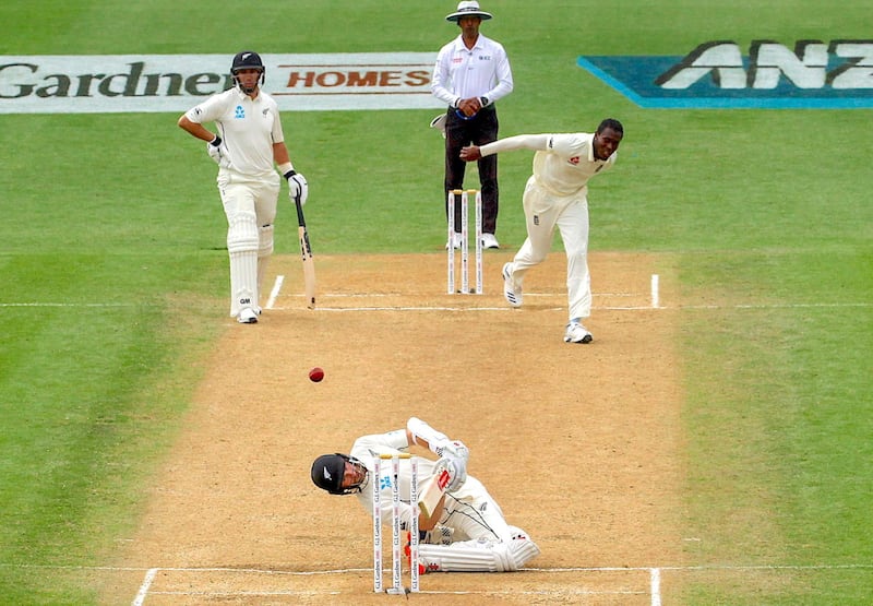 New Zealand captain Kane Williamson avoids a short delivery bowled by England fast bowler Jofra Archer during Day 4 of the second Test match at Seddon Park in Hamilton on Monday, December 2. AFP