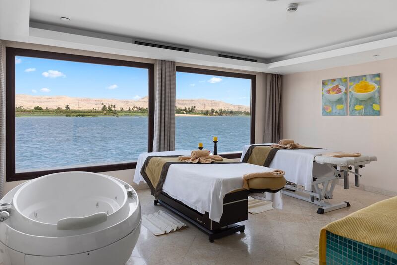 One of the spa's treatment rooms, with views of the Nile.