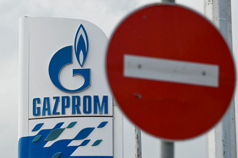 The logo of Russia's energy giant Gazprom is pictured at one of its petrol stations in Sofia, Bulgaria.  AFP