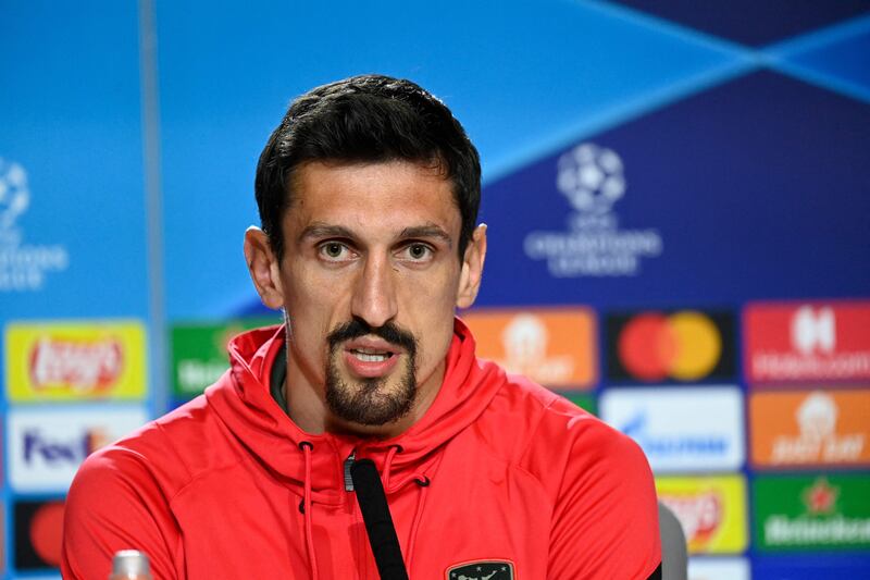 Atletico Madrid's Montenegrin defender Stefan Savic addresses a press conference in Madrid. AFP